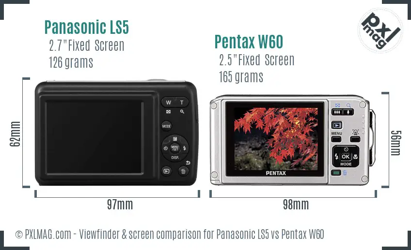 Panasonic LS5 vs Pentax W60 Screen and Viewfinder comparison