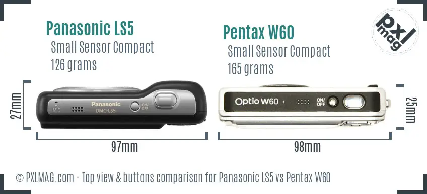 Panasonic LS5 vs Pentax W60 top view buttons comparison