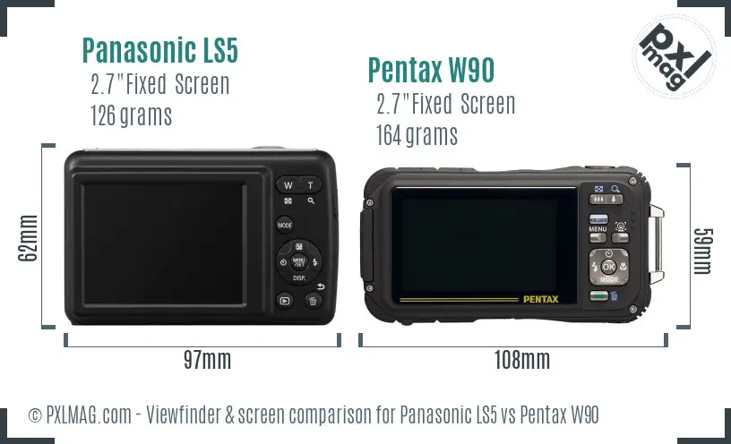 Panasonic LS5 vs Pentax W90 Screen and Viewfinder comparison