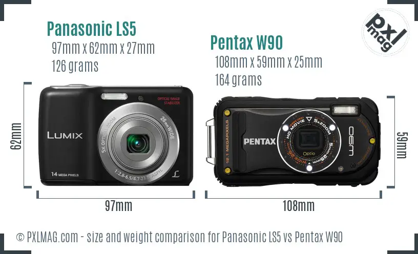 Panasonic LS5 vs Pentax W90 size comparison