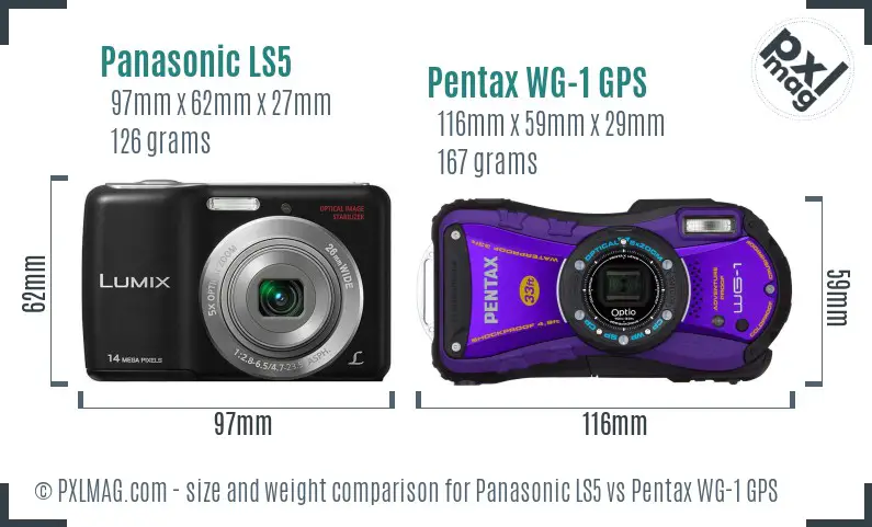 Panasonic LS5 vs Pentax WG-1 GPS size comparison