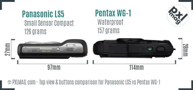 Panasonic LS5 vs Pentax WG-1 top view buttons comparison