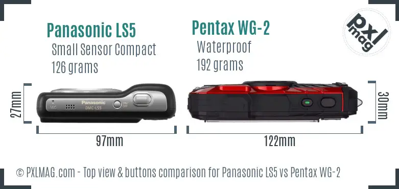 Panasonic LS5 vs Pentax WG-2 top view buttons comparison