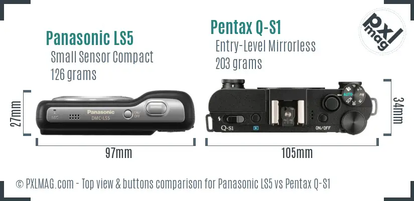 Panasonic LS5 vs Pentax Q-S1 top view buttons comparison