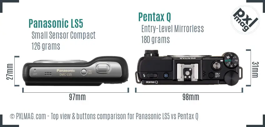 Panasonic LS5 vs Pentax Q top view buttons comparison