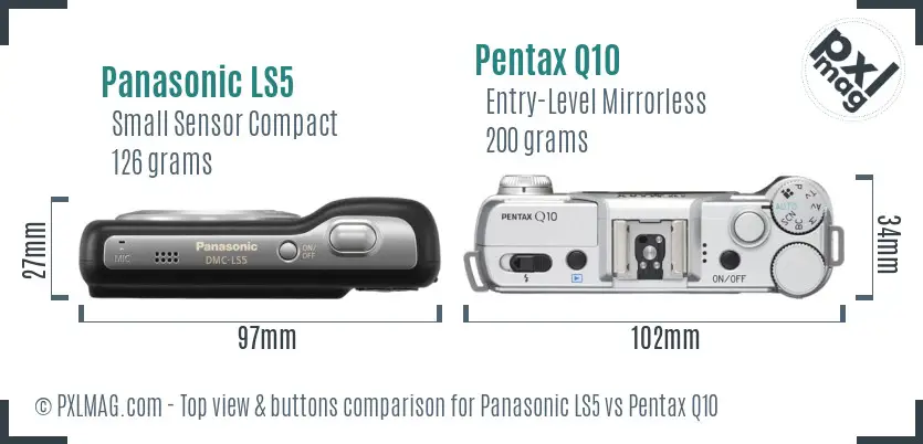 Panasonic LS5 vs Pentax Q10 top view buttons comparison