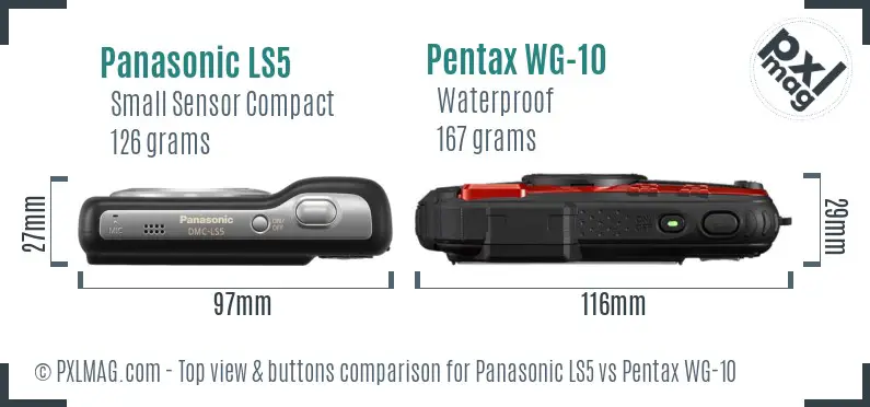 Panasonic LS5 vs Pentax WG-10 top view buttons comparison