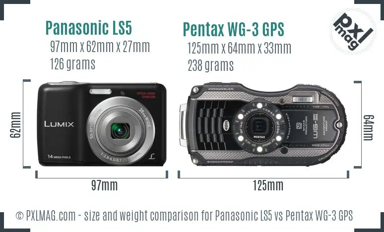 Panasonic LS5 vs Pentax WG-3 GPS size comparison
