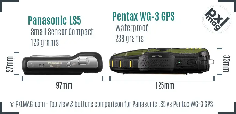 Panasonic LS5 vs Pentax WG-3 GPS top view buttons comparison