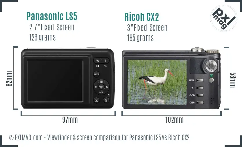 Panasonic LS5 vs Ricoh CX2 Screen and Viewfinder comparison