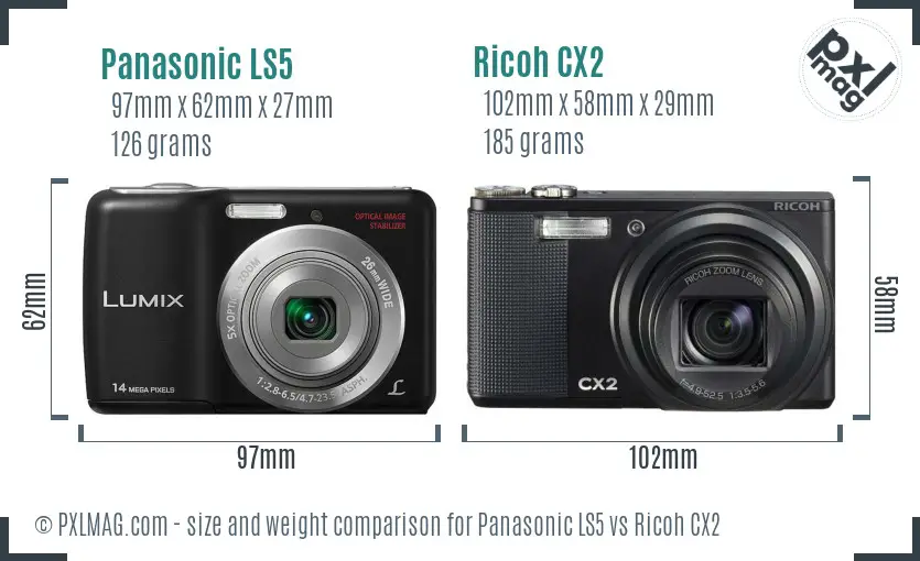 Panasonic LS5 vs Ricoh CX2 size comparison Panasonic LS5 vs Ricoh CX2 size comparison