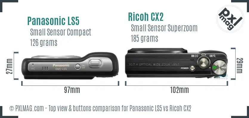 Panasonic LS5 vs Ricoh CX2 top view buttons comparison