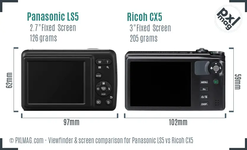 Panasonic LS5 vs Ricoh CX5 Screen and Viewfinder comparison