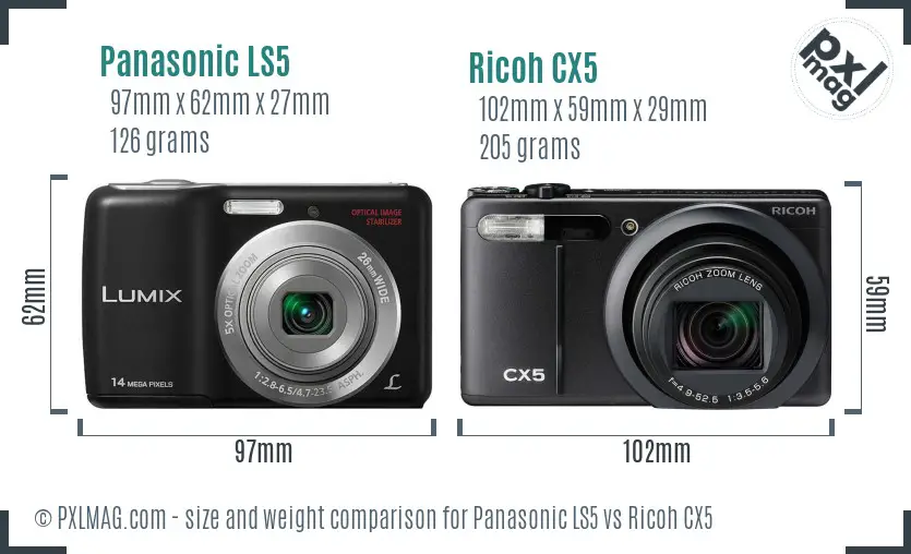 Panasonic LS5 vs Ricoh CX5 size comparison