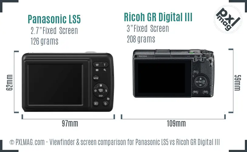 Panasonic LS5 vs Ricoh GR Digital III Screen and Viewfinder comparison