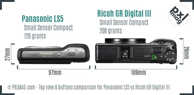 Panasonic LS5 vs Ricoh GR Digital III top view buttons comparison