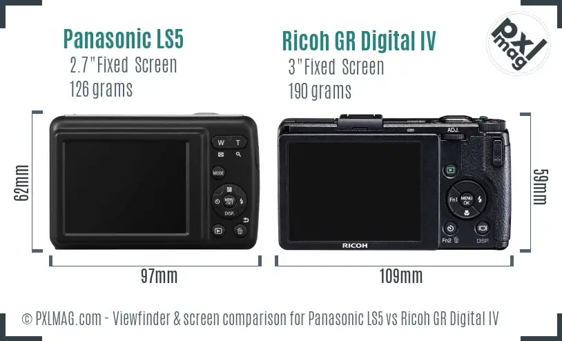 Panasonic LS5 vs Ricoh GR Digital IV Screen and Viewfinder comparison