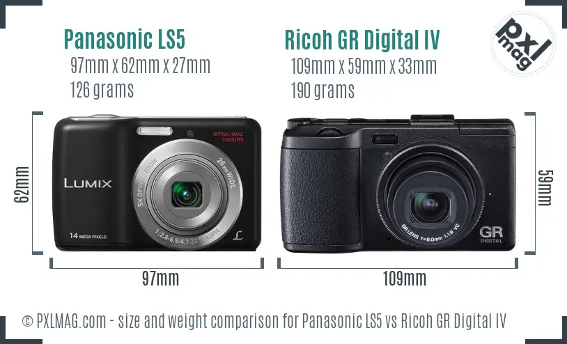 Panasonic LS5 vs Ricoh GR Digital IV size comparison