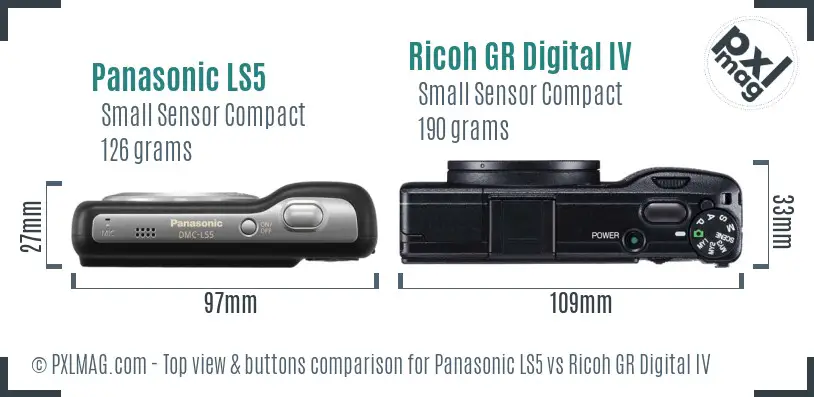 Panasonic LS5 vs Ricoh GR Digital IV top view buttons comparison