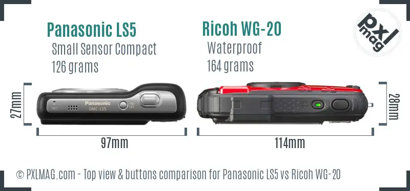 Panasonic LS5 vs Ricoh WG-20 top view buttons comparison