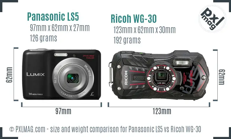 Panasonic LS5 vs Ricoh WG-30 size comparison
