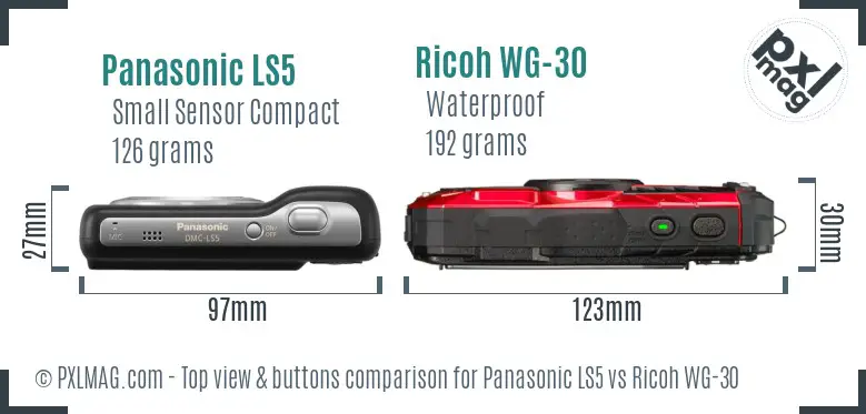 Panasonic LS5 vs Ricoh WG-30 top view buttons comparison