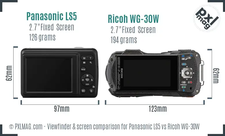 Panasonic LS5 vs Ricoh WG-30W Screen and Viewfinder comparison