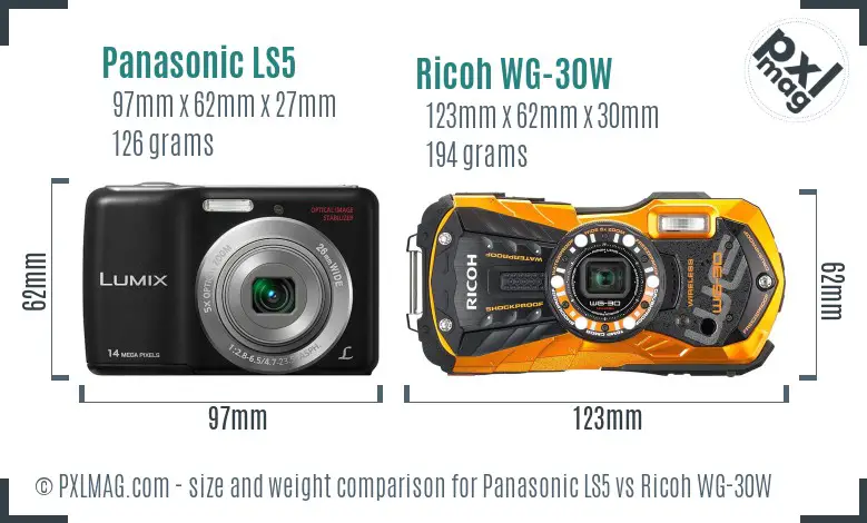 Panasonic LS5 vs Ricoh WG-30W size comparison