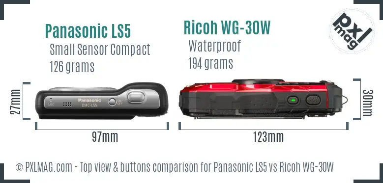 Panasonic LS5 vs Ricoh WG-30W top view buttons comparison