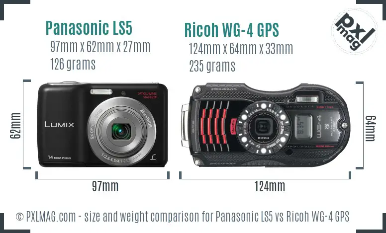 Panasonic LS5 vs Ricoh WG-4 GPS size comparison Panasonic LS5 vs Ricoh WG-4 GPS size comparison
