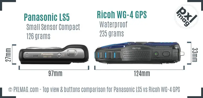 Panasonic LS5 vs Ricoh WG-4 GPS top view buttons comparison Panasonic LS5 vs Ricoh WG-4 GPS top view buttons comparison