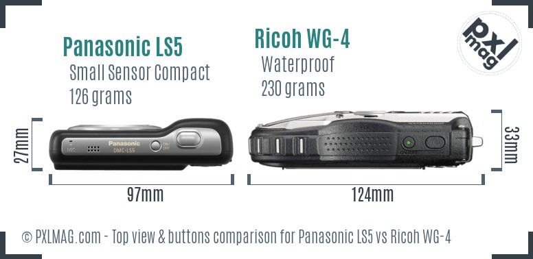 Panasonic LS5 vs Ricoh WG-4 top view buttons comparison