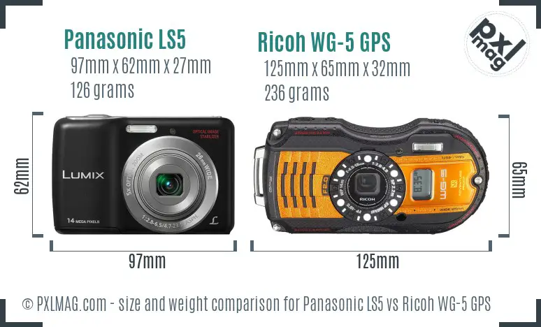 Panasonic LS5 vs Ricoh WG-5 GPS size comparison Panasonic LS5 vs Ricoh WG-5 GPS size comparison