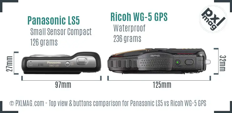 Panasonic LS5 vs Ricoh WG-5 GPS top view buttons comparison Panasonic LS5 vs Ricoh WG-5 GPS top view buttons comparison