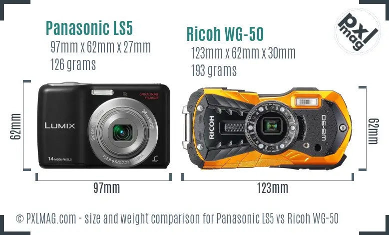 Panasonic LS5 vs Ricoh WG-50 size comparison