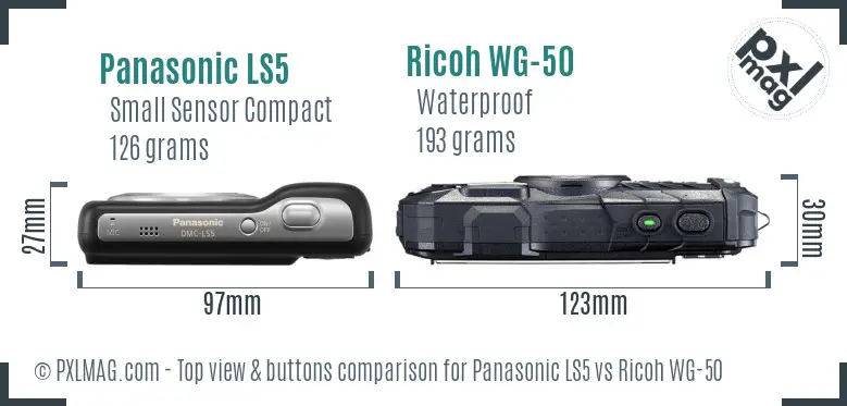 Panasonic LS5 vs Ricoh WG-50 top view buttons comparison