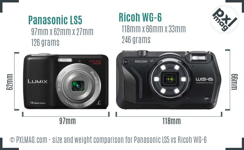 Panasonic LS5 vs Ricoh WG-6 size comparison