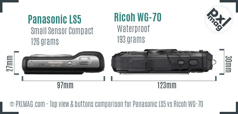 Panasonic LS5 vs Ricoh WG-70 top view buttons comparison