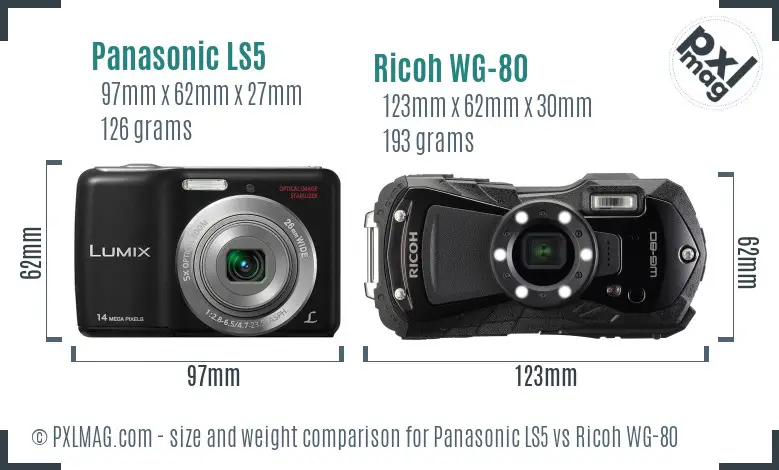 Panasonic LS5 vs Ricoh WG-80 size comparison