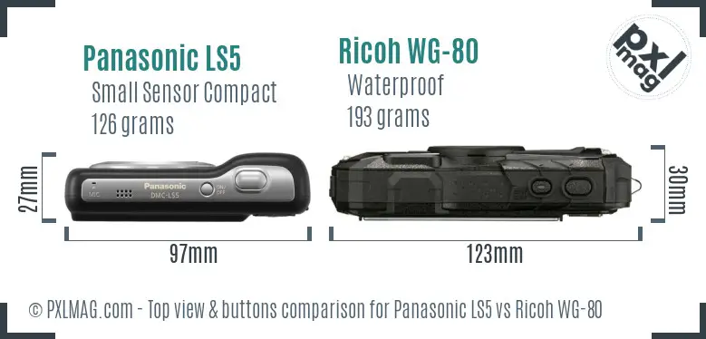 Panasonic LS5 vs Ricoh WG-80 top view buttons comparison