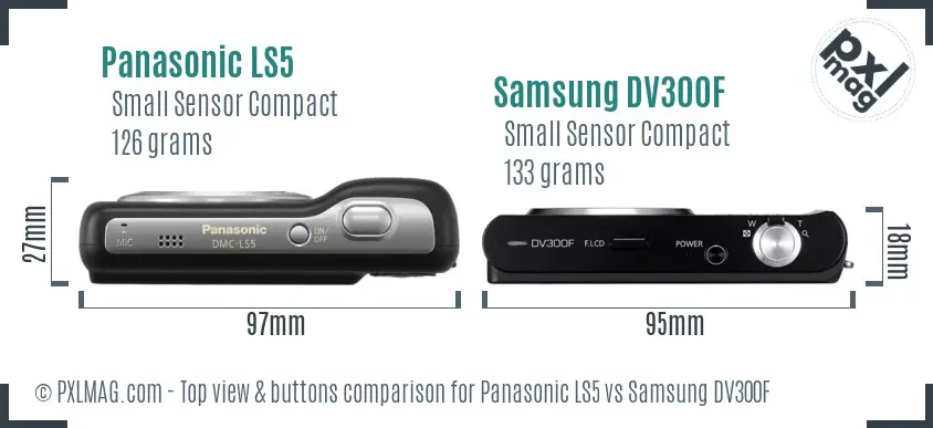 Panasonic LS5 vs Samsung DV300F top view buttons comparison Panasonic LS5 vs Samsung DV300F top view buttons comparison