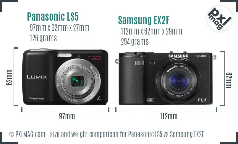 Panasonic LS5 vs Samsung EX2F size comparison