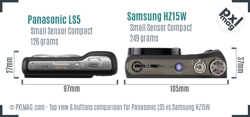 Panasonic LS5 vs Samsung HZ15W top view buttons comparison