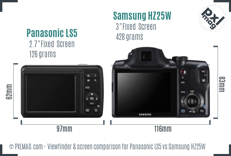 Panasonic LS5 vs Samsung HZ25W Screen and Viewfinder comparison
