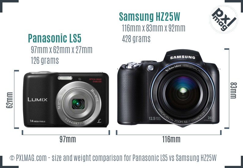 Panasonic LS5 vs Samsung HZ25W size comparison