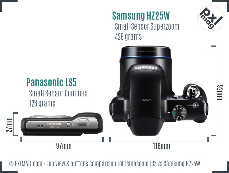 Panasonic LS5 vs Samsung HZ25W top view buttons comparison