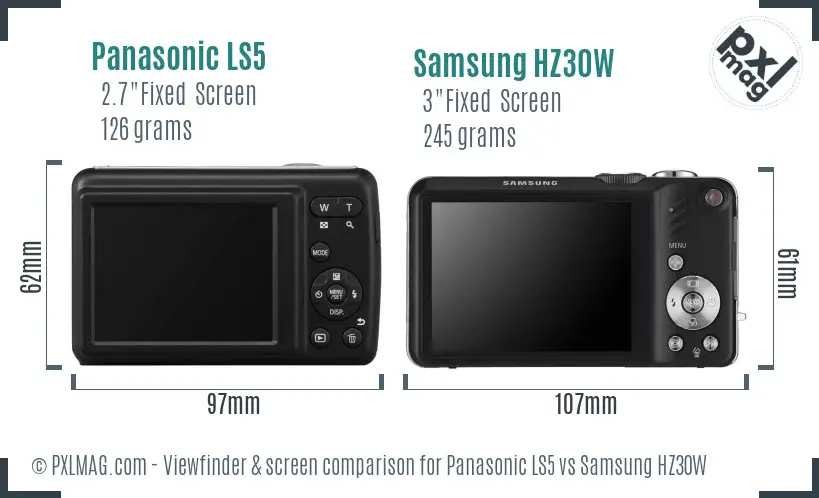 Panasonic LS5 vs Samsung HZ30W Screen and Viewfinder comparison