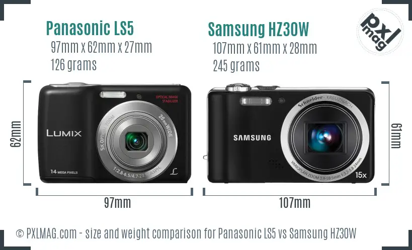 Panasonic LS5 vs Samsung HZ30W size comparison