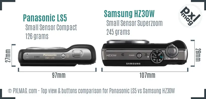 Panasonic LS5 vs Samsung HZ30W top view buttons comparison
