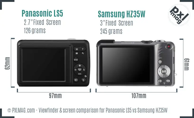 Panasonic LS5 vs Samsung HZ35W Screen and Viewfinder comparison